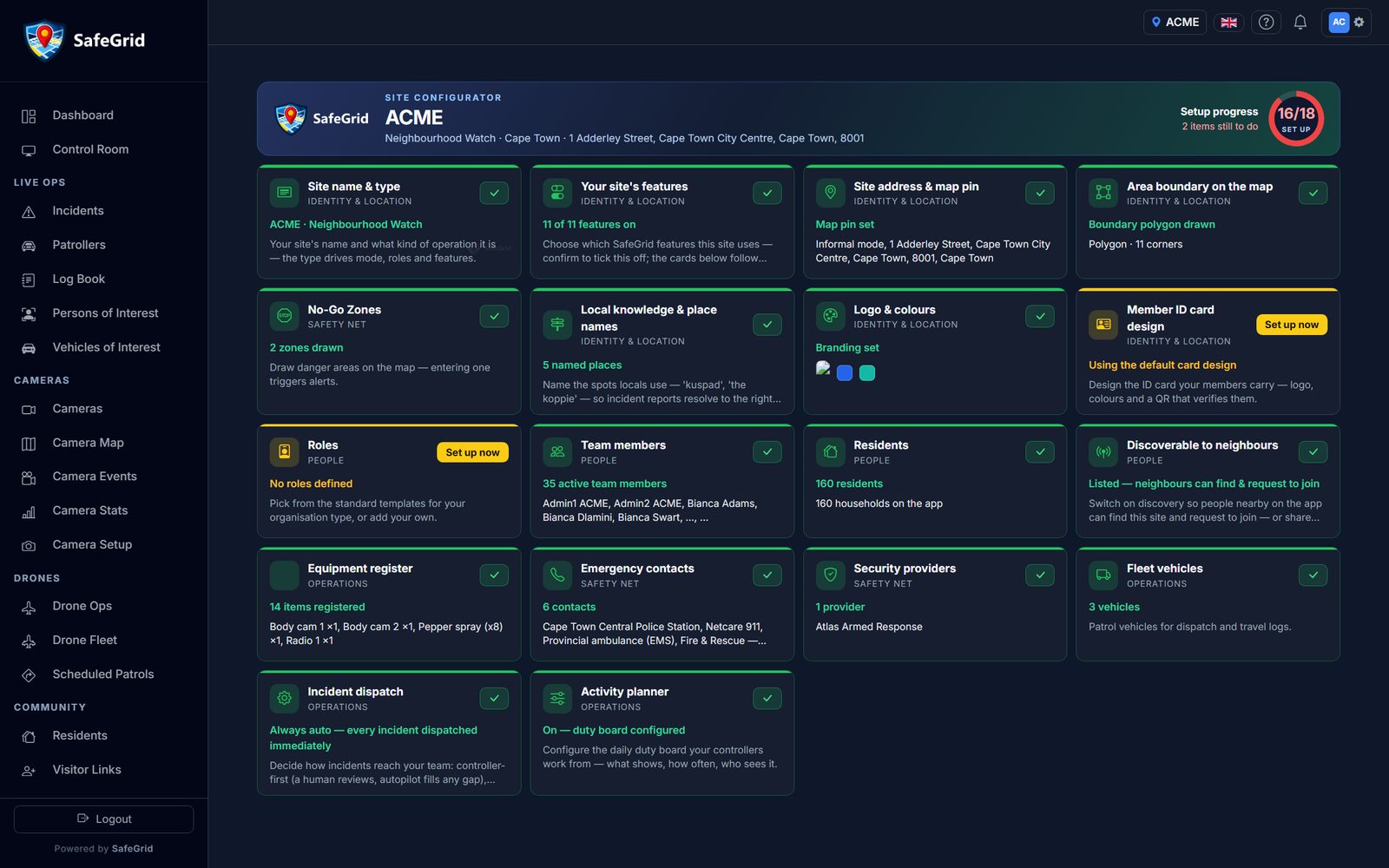 Setup progress — from sign-up to live in minutes