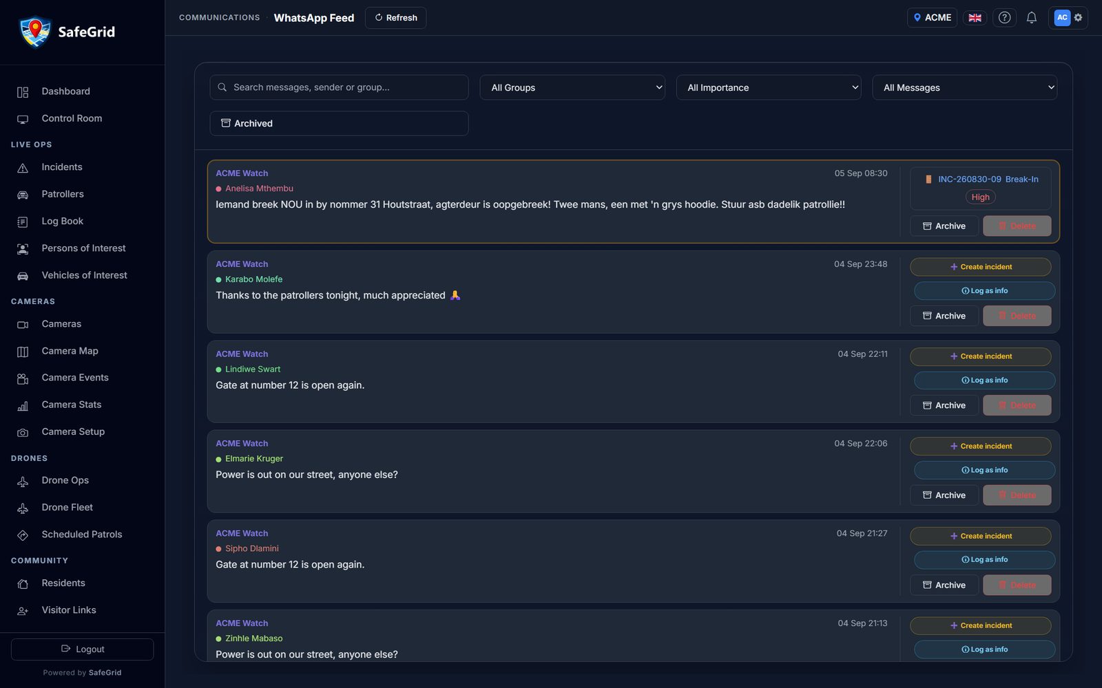 WhatsApp feed — reports straight from the group